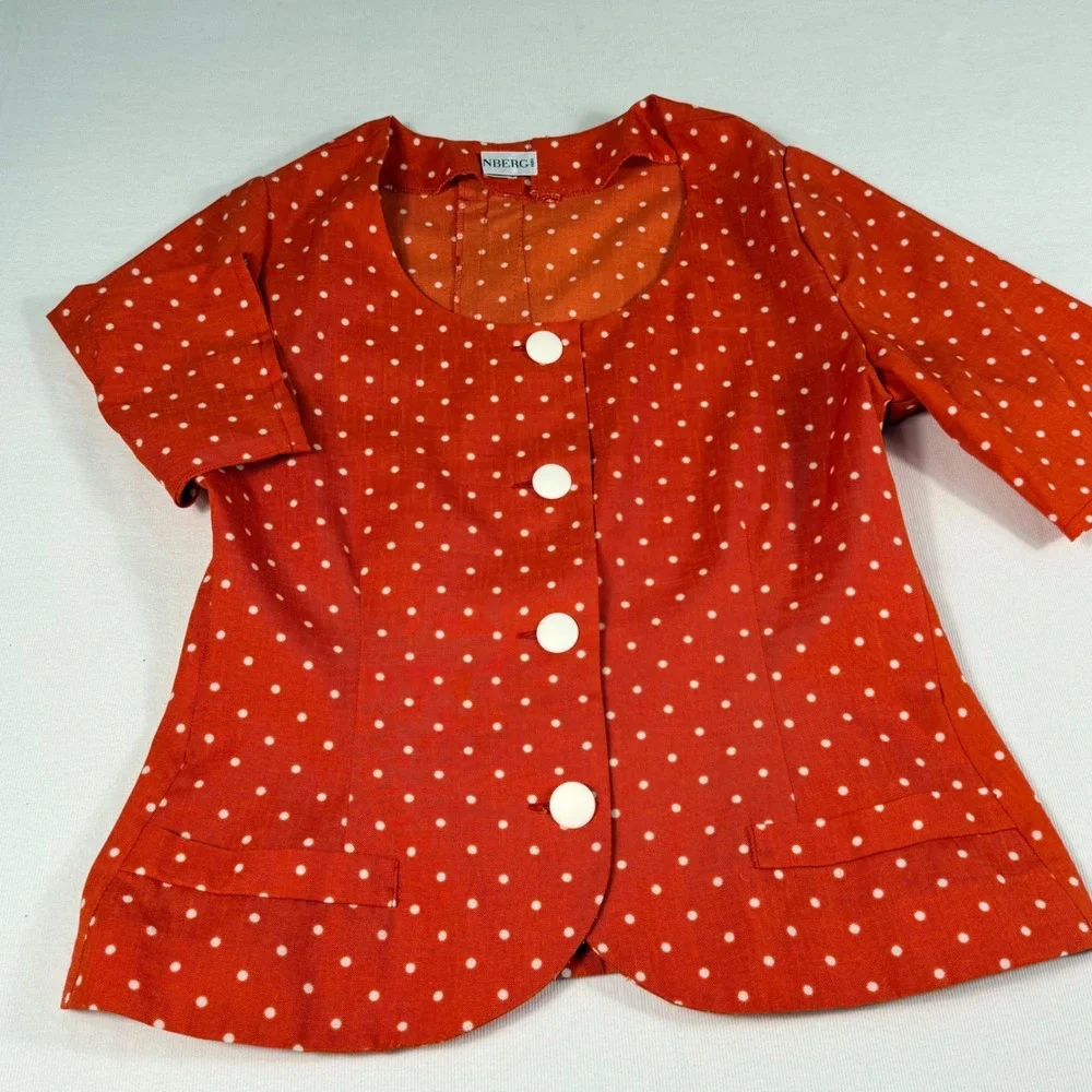 Weinberg Paris Skirt Suit Vintage Red White‎ Polka Dot Short Sleeve Blazer Set